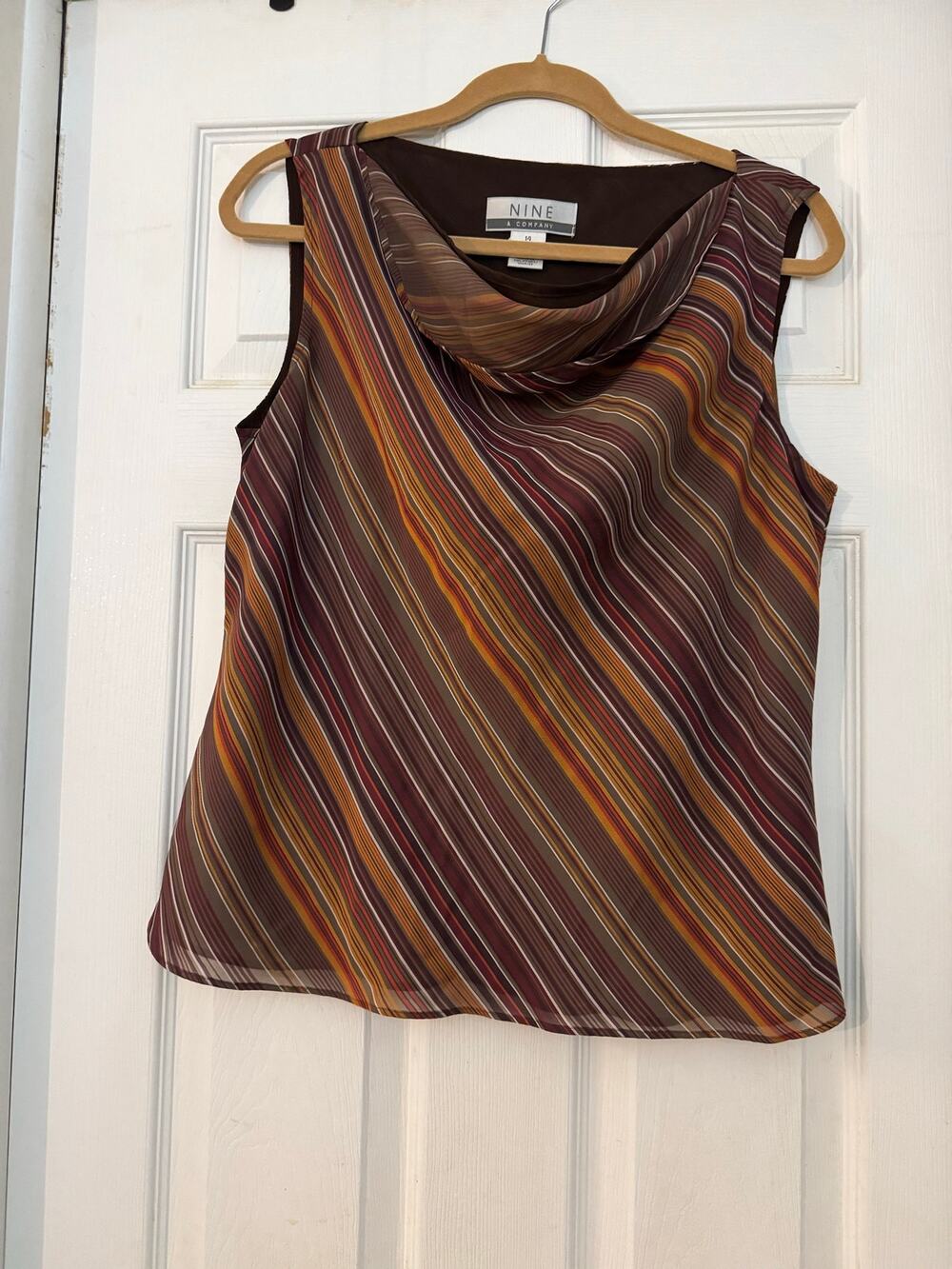 Vintage Y2K Nine & Company Striped Cowl Neck Chiffon Tank Top Blouse Size 14